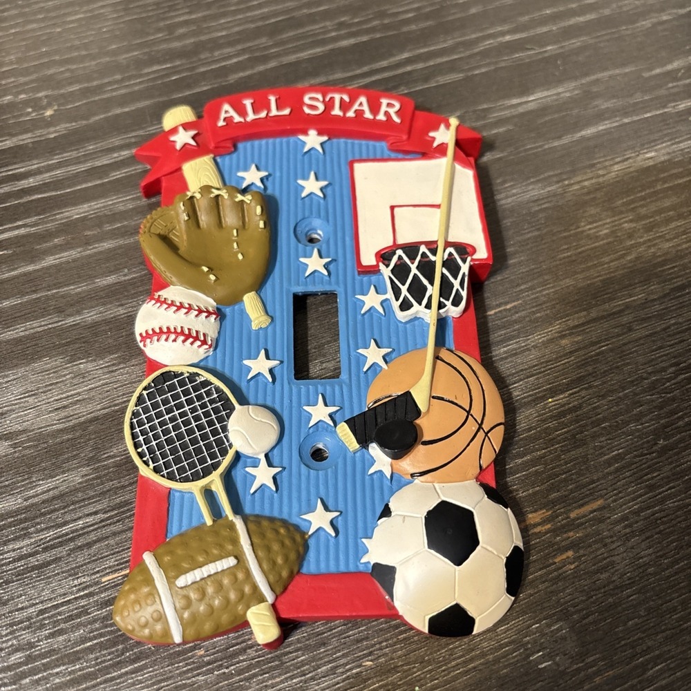 SPORTS LIGHT 3D SWITCH PLATE basebell basketball football soccer hockey tennis